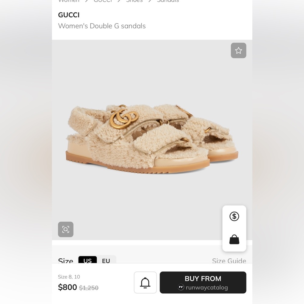 NWT Gucci Beige Double G Sandals with Gold Accents Merino Wool Size 36